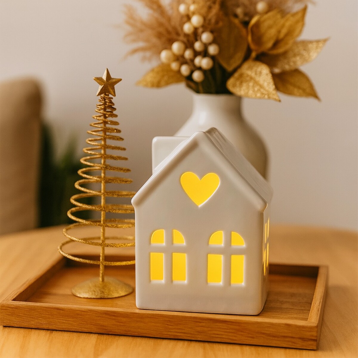 Casita Veladora de Ceramica Led 