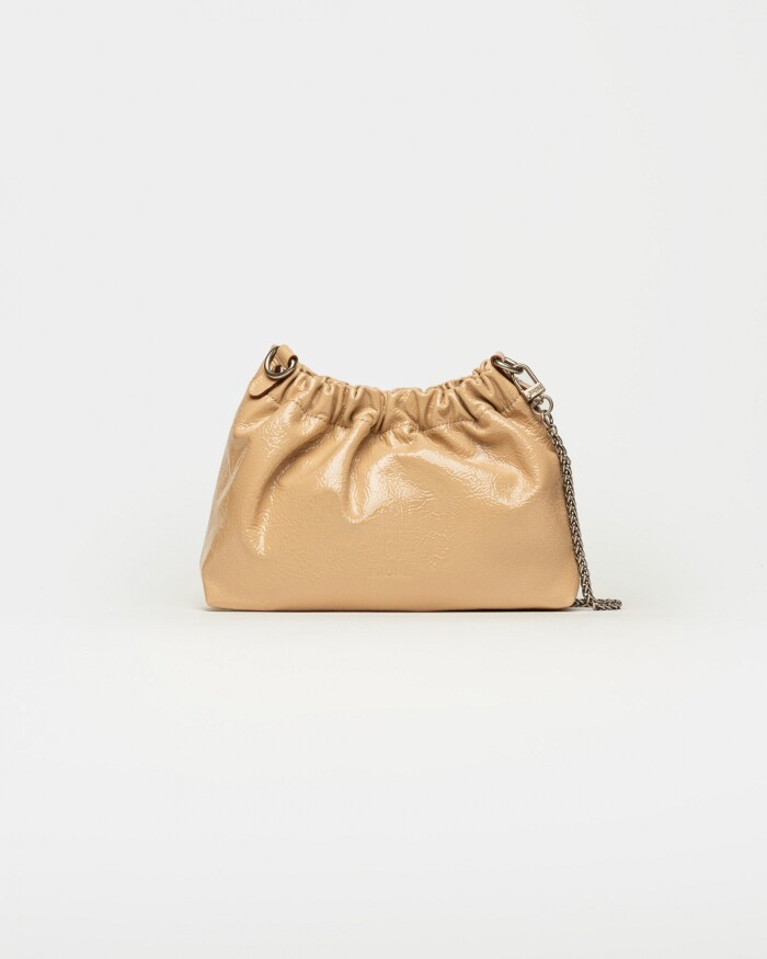 Mini Bag Gina en cuero charol arrugado Camel