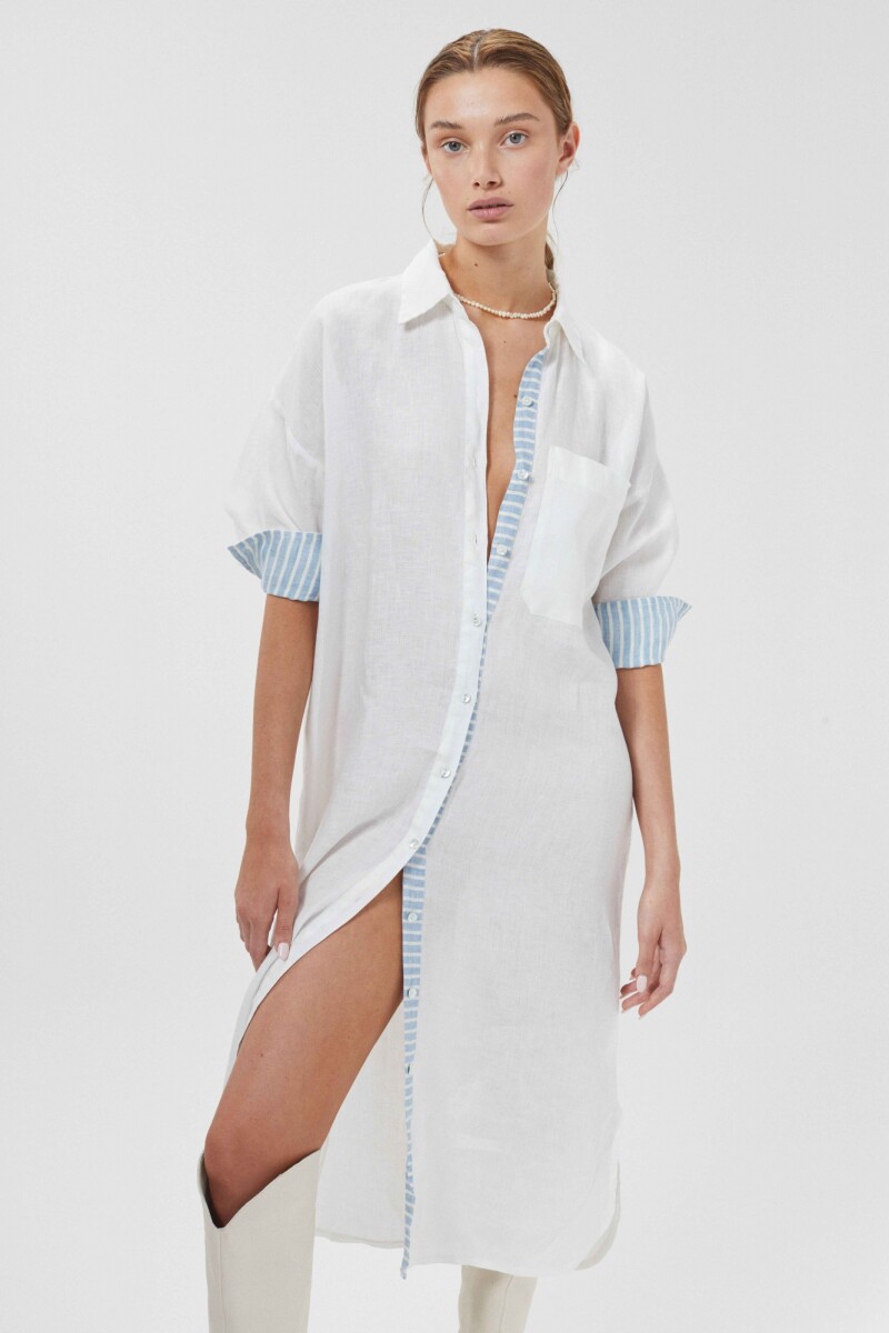 Island Linen Midi Dress Blanco