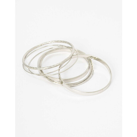 Set De Pulseras Labradas De Metal Plateado Hematite