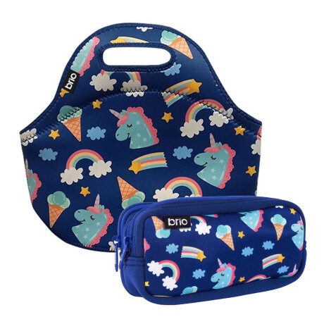 Set Lunchera Térmica y Cartuchera 2 Cierres en Neopreno Brio Unicornio