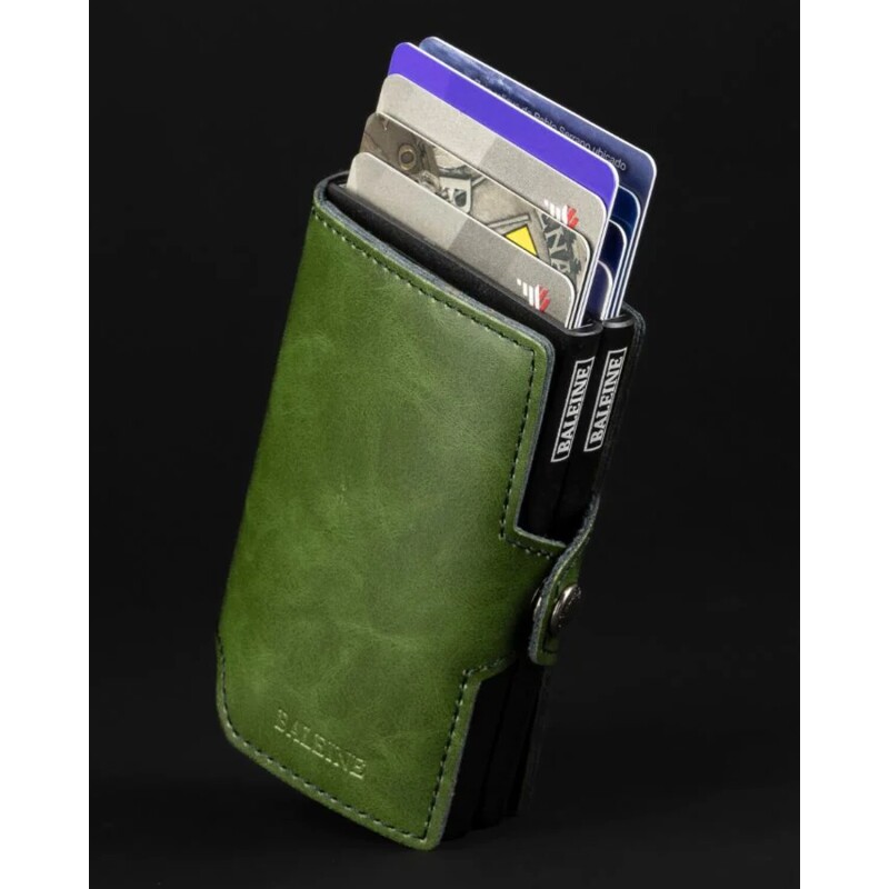 Billetera Baleine Double Kansas en Aluminio y Cuero con Protección RFID Army Green