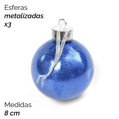 Esferas Metalizadas Color Azul X3 - 8cm Unica