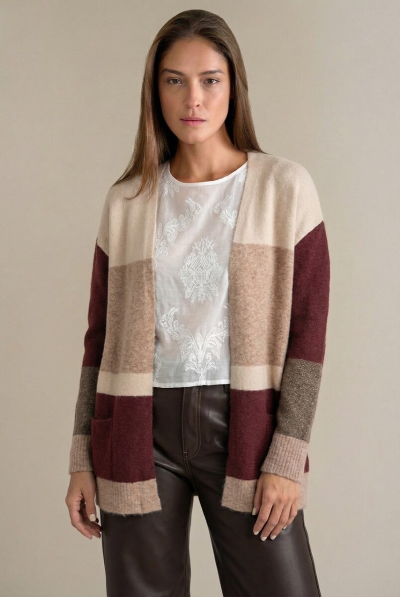 Cardigan Rayado Color Block - Mocha 