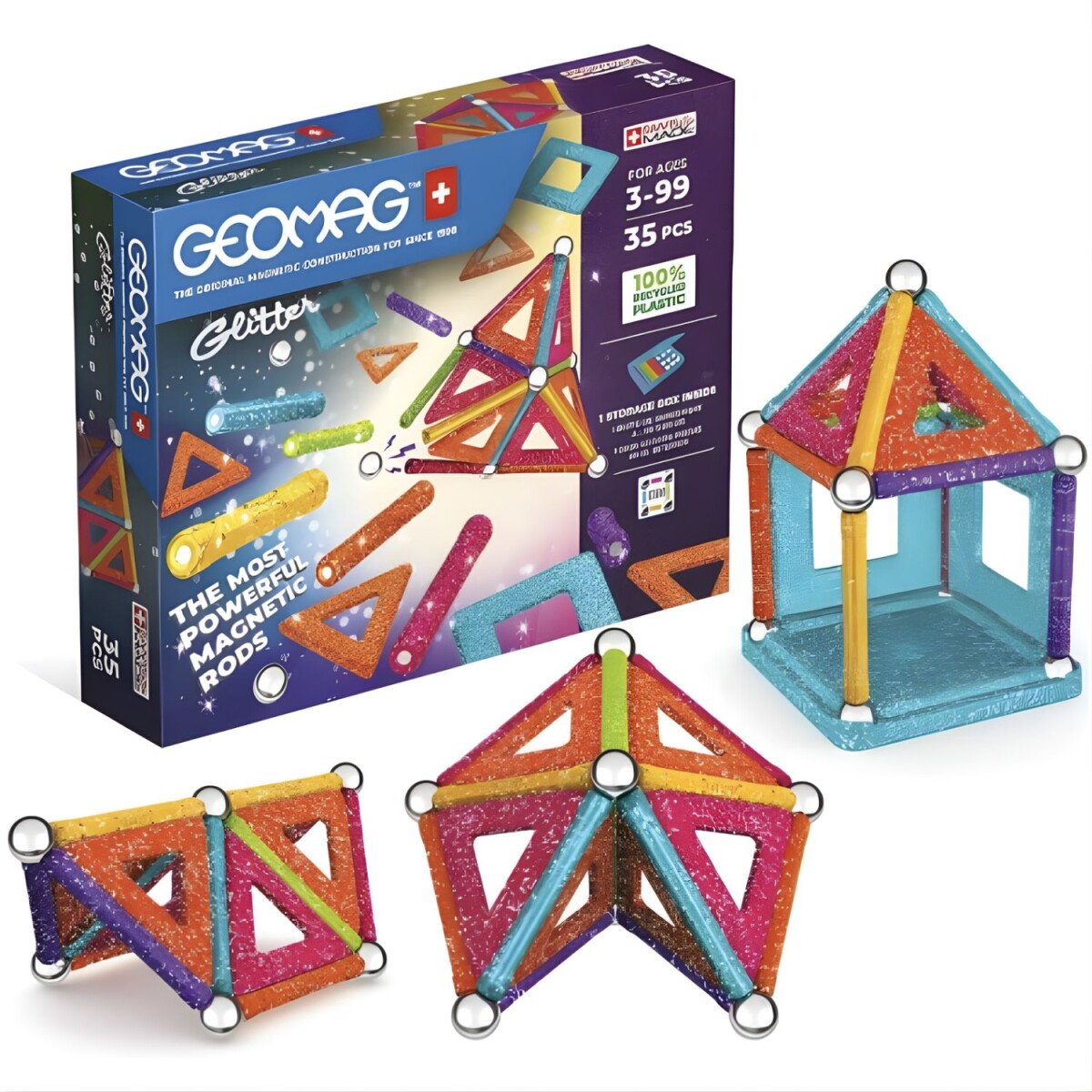 Juego Geomag paneles magnéticos reciclados glitter 35 pzas 
