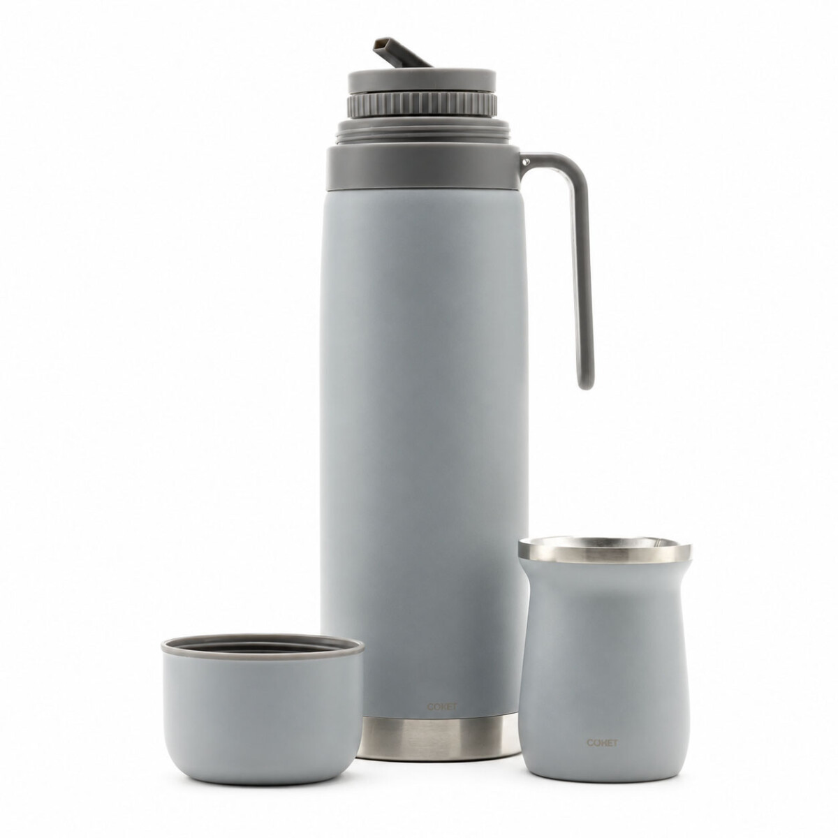 Set Matero Bologna Termo 1L + Mate Térmico Acero Inoxidable - Gris Claro 