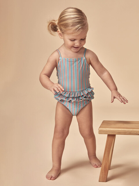 Traje De Baño Estampado Retro Verde Agua
