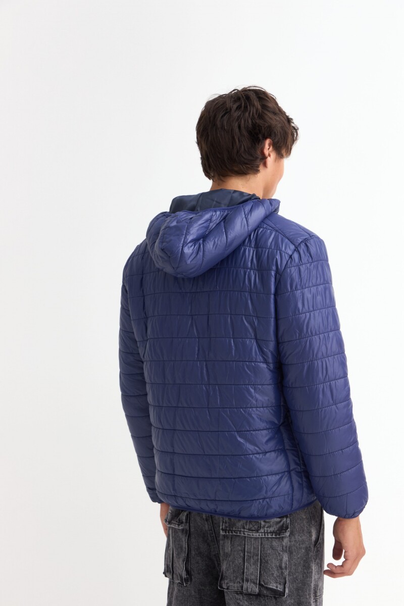 Campera puffer básica con capucha AZUL MARINO