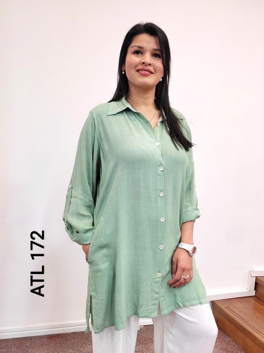 Camisa Da.M/L Lino Larg. - Verde Claro 