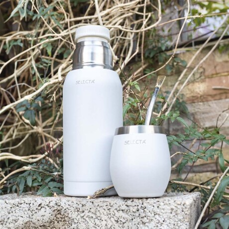 Kit Aqua de Termo 750Ml y Mate c/Tapa Acero Inox Doble Pared Blanco