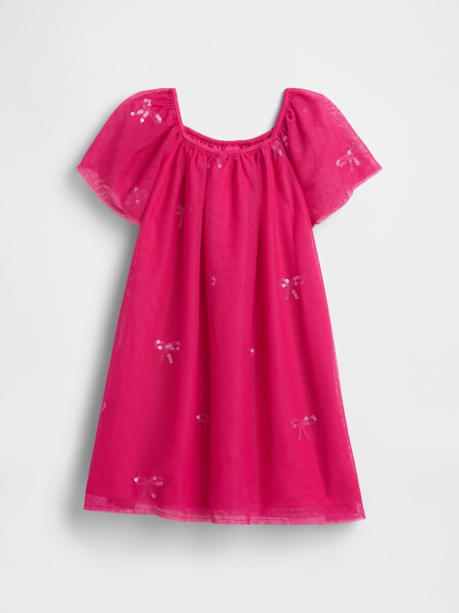 V-TULLE SEQUIN DRESS - BRIGHT BEET 