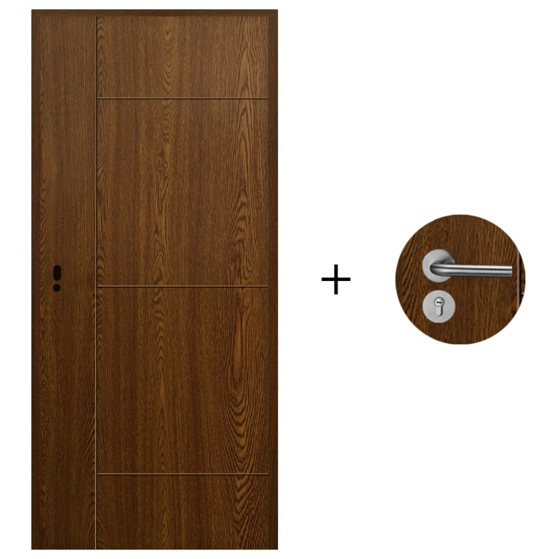 Puerta Desarmada Interior en MDF con Marco y Cerradura Lumax Marrón Oscuro Diseño Ankara Herraje Plateado