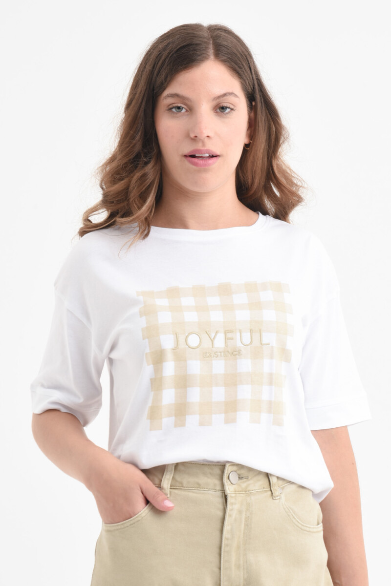 Camiseta manga corta estampada algodón orgánico Joyful Blanco