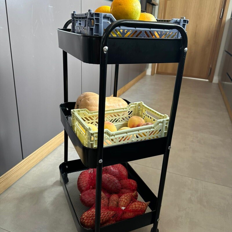 Carro Organizador metálico 3 Estantes y Ruedas Negro