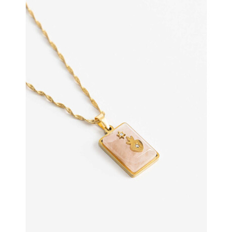 Cadena De Acero Con Piedra Cuarzo Rosa Dorado