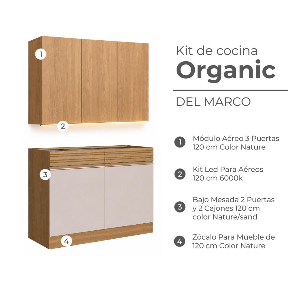 KIT COCINA AEREO Y BAJO MESADA CON ZOCALO Y KIT LED TRADICIONAL ORGANIC Kit Cocina Aereo Y Bajo Mesada Con Zocalo Y Kit Led Tradicional Organic