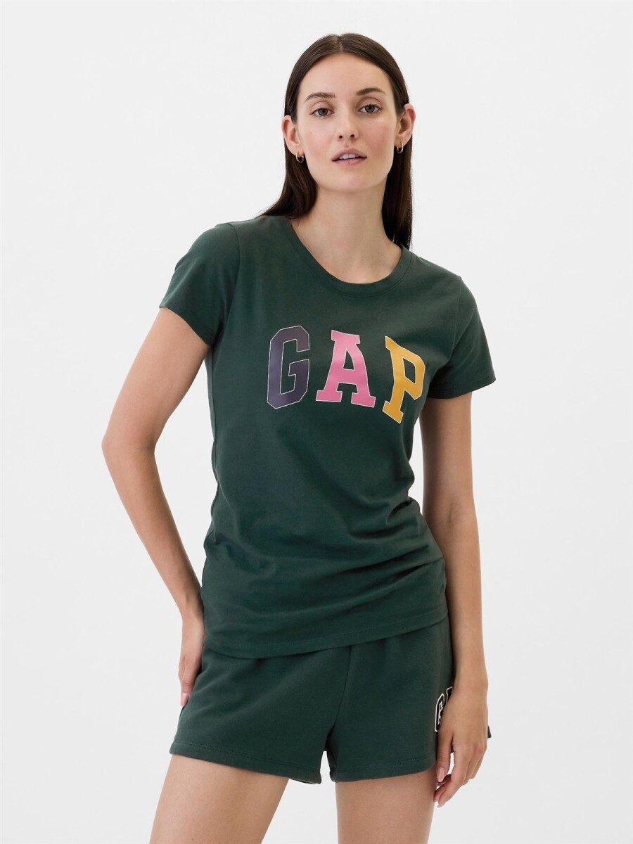 Remera Logo Gap Manga Corta Mujer - Essex Green Tri Color 