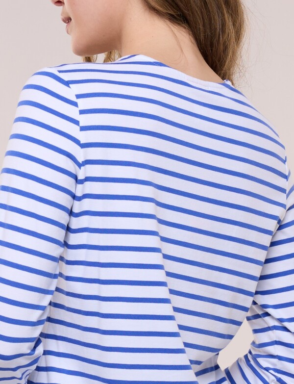 Remera Escote Bote Con Manga 3/4 Raglán BLANCO/AZUL