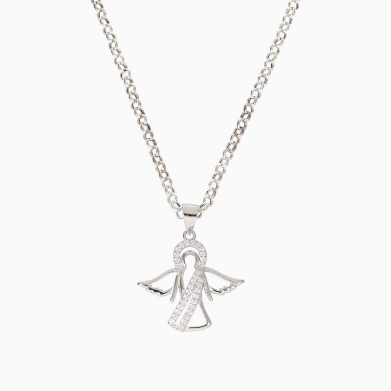 Cadena con dije ángel de la guarda en plata 925 y circonias Cadena Con Dije ángel De La Guarda En Plata 925 Y Circonias