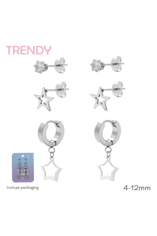 Set aro estrellas y circonia Plateado
