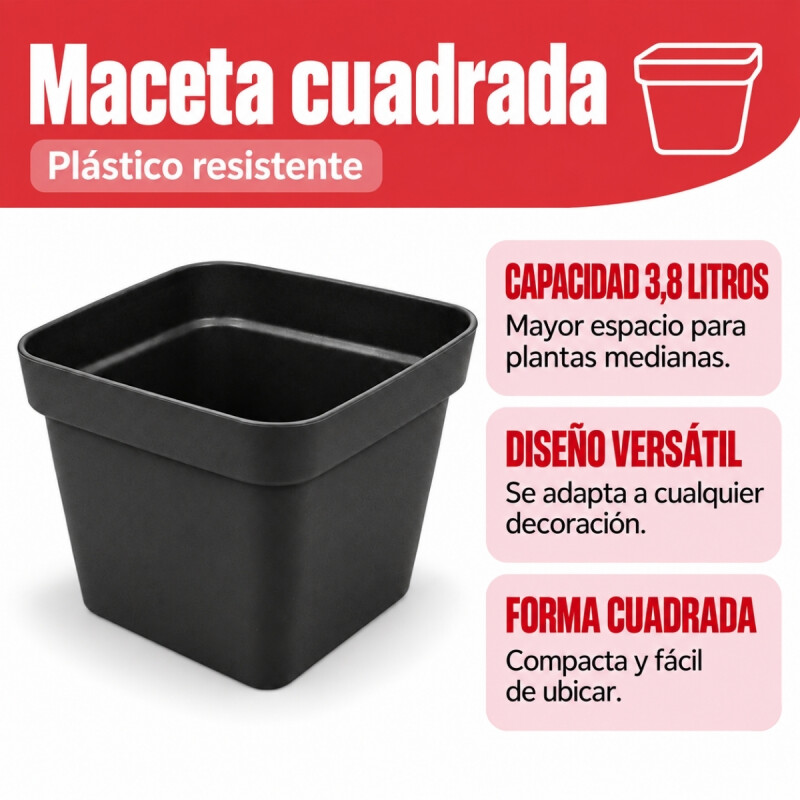 Set x3 Maceta cuadrada 3,8 lts NEGRO