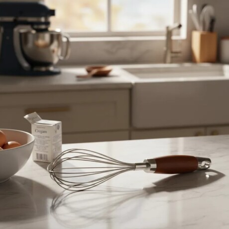 Batidor Manual de Acero Inoxidable con Mango de Madera 28cm Batidor Manual de Acero Inoxidable con Mango de Madera 28cm