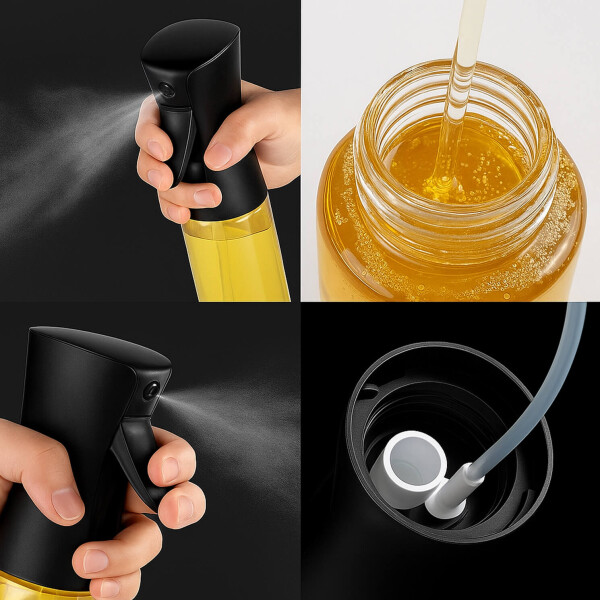 Pulverizador de Aceite 220 ml HMJ055 | Spray de Cocina Saludable, Preciso y Reutilizable para Air Fryer y Ensaladas Negro Pulverizador de Aceite 220 ml HMJ055 | Spray de Cocina Saludable, Preciso y Reutilizable para Air Fryer y Ensaladas Negro