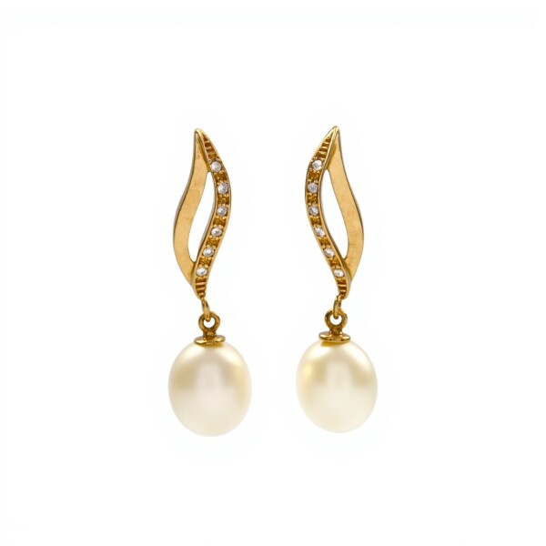 Caravanas Perlas y piedra - Oro bajo - Perla de río y zirconias - CA8022 conperla