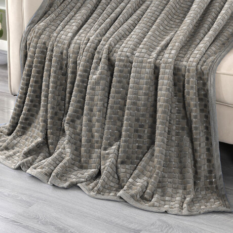 Manta Frazada Polar 1 Plaza Cuadrillé Suave Cálida Cama Sofá Gris