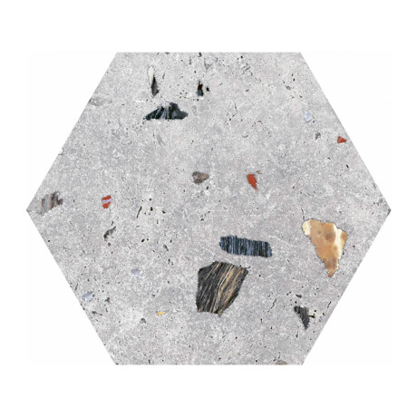 PORCELANATO PARA PISO Y PARED HEXAGONAL GRIS MATE DISEÑO PIEDRAS 22X25 CODICER GAMAS DE GRIS