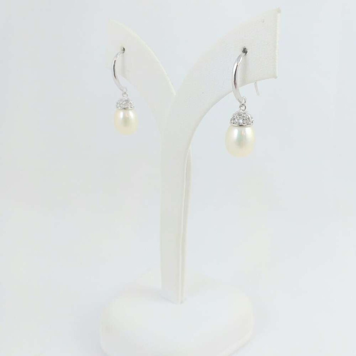 Caravanas de plata 925 con baño de oro gris perla de río y virola - Circonias 