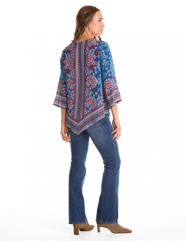 Blusa Gasa Flores AZUL/MULTI