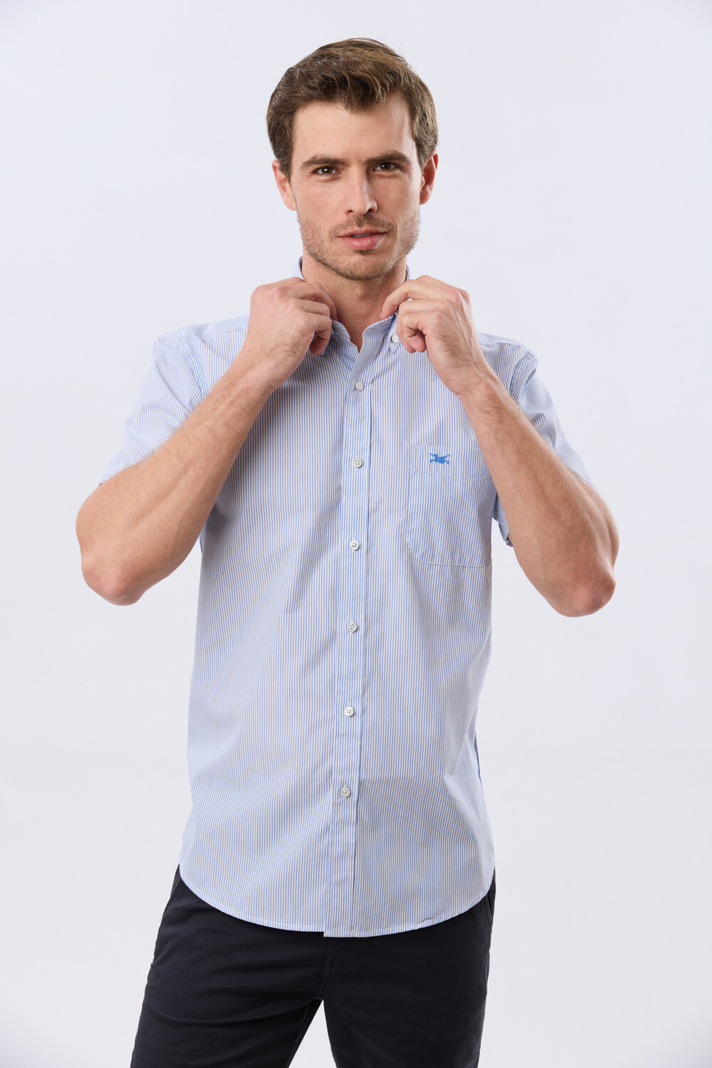 CAMISA RAYADA Celeste