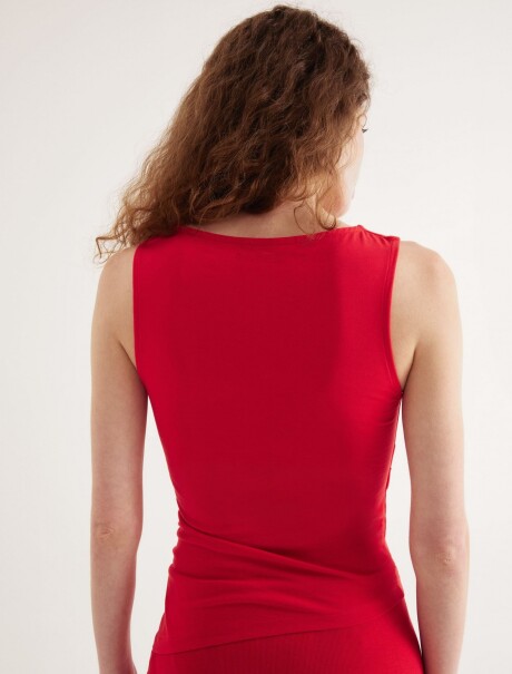 CAMISETA SIN MANGAS ASIMÉTRICA EN TEJIDO DE PUNTO ROJO
