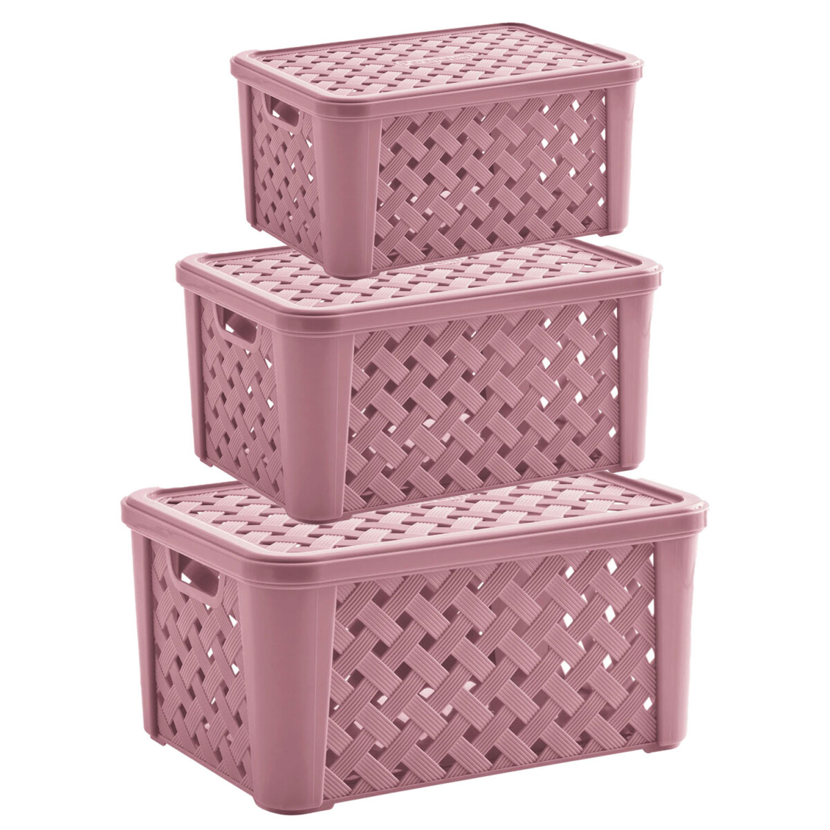 Set X3 Cajas Canastos Organizadores Rattan c/ Tapa Paramount - Rosa 