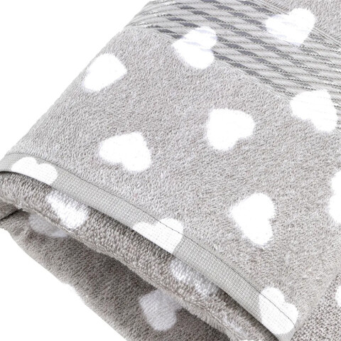 Toalla Baño Estampada Prisma 100% Algodón 70x140 cm Gris / Corazón Blanco