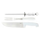 Set asador 3 piezas: Cuchillo, tenedor y chaira mango blanco BLANCO