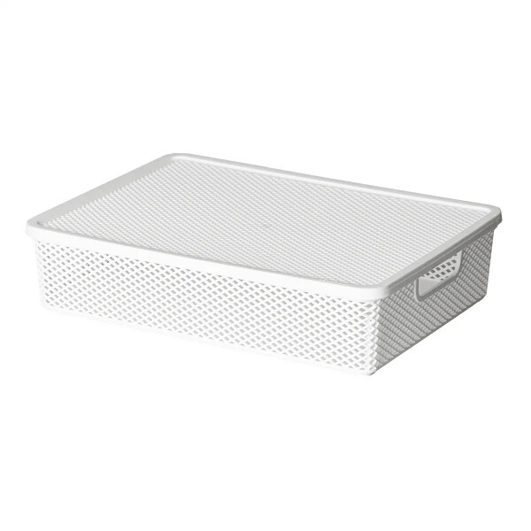 CESTO ORGANIZADOR LINEA CON TAPA BLANCO 36X26X8 CM. BLANCO