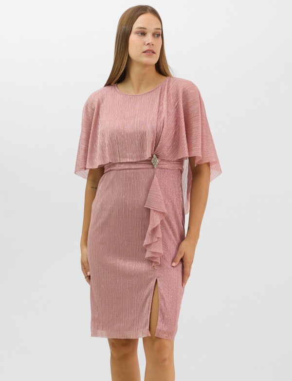 Vestido Con Capa Fluida & Detalle En Cintura ROSA