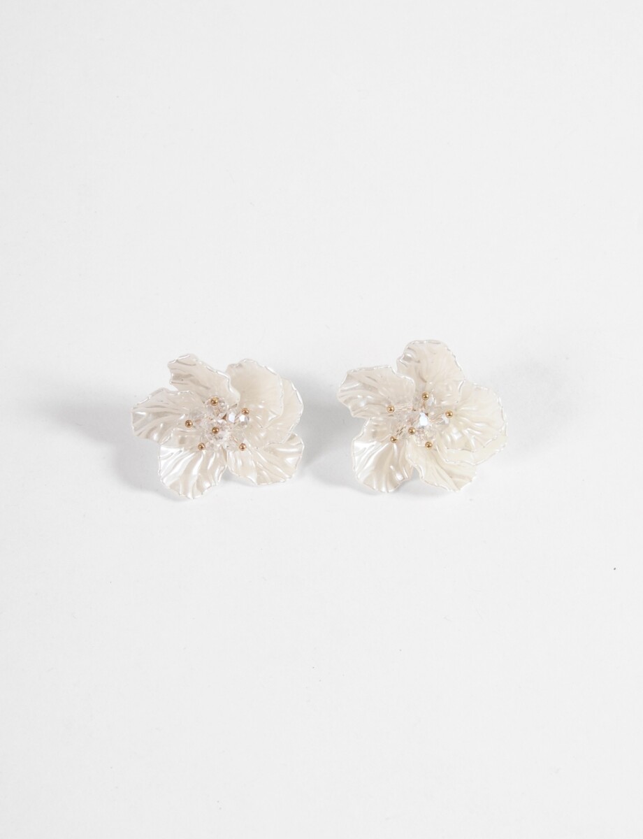 Caravanas flor con mostacillas - plateado 
