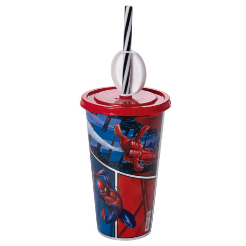 Vaso Plástico Milk Shake con Pin y Pajita 500 ml Spiderman