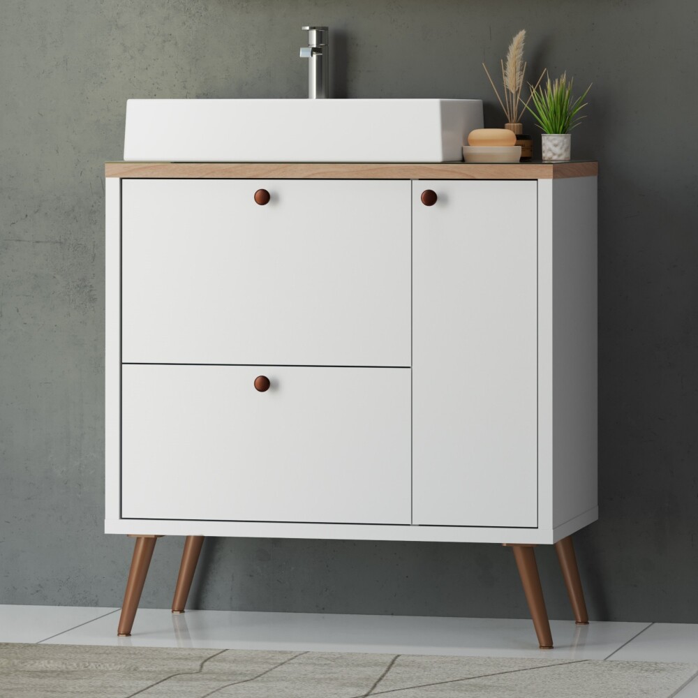 MUEBLE DE BAÑO MADRI COLOR BLANCO/TAU CON PATAS 80 CM Mueble De Baño Madri Color Blanco/tau Con Patas 80 Cm