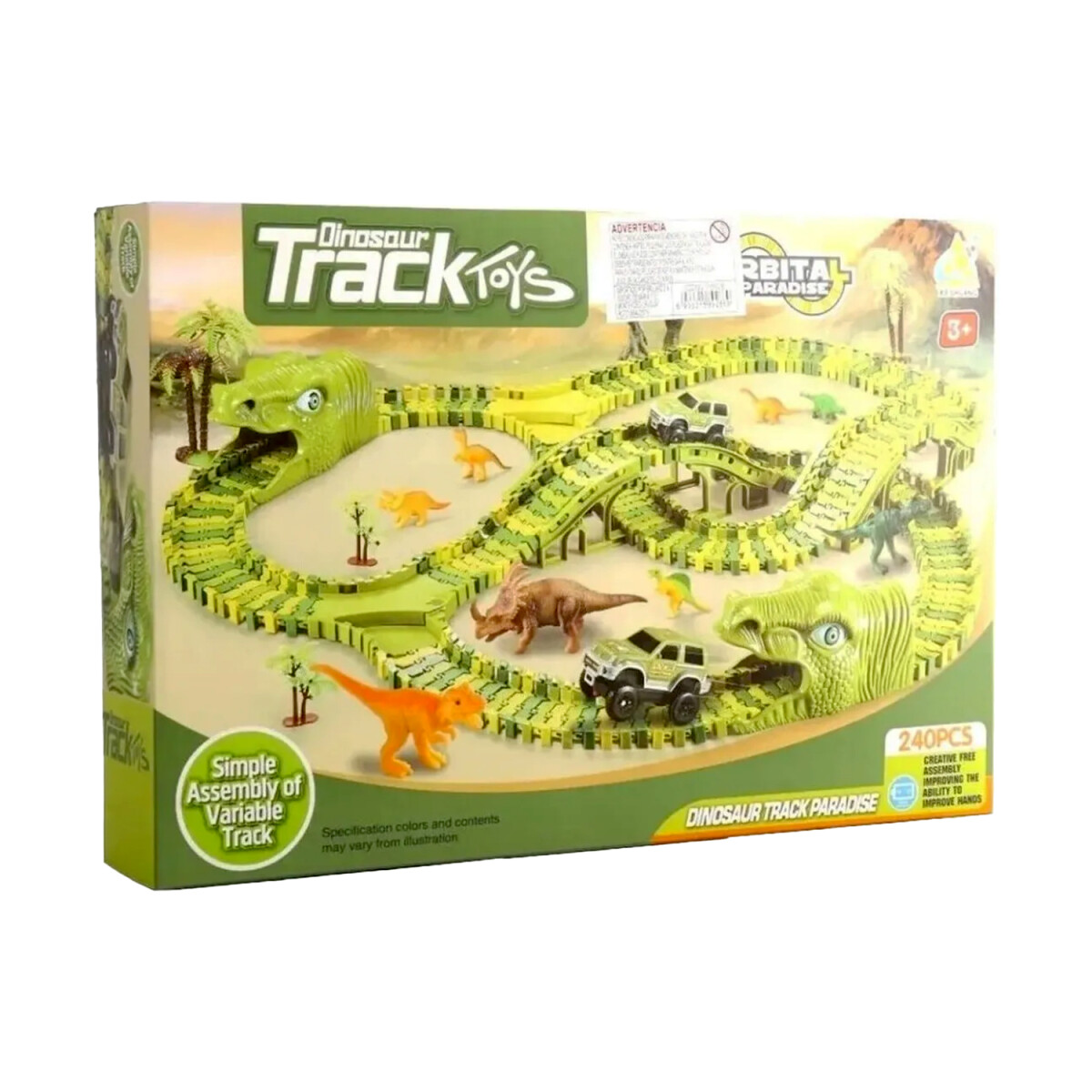 Pista Carreras Dinosaurio Playset Infantil Encastrable 240P - Verde 