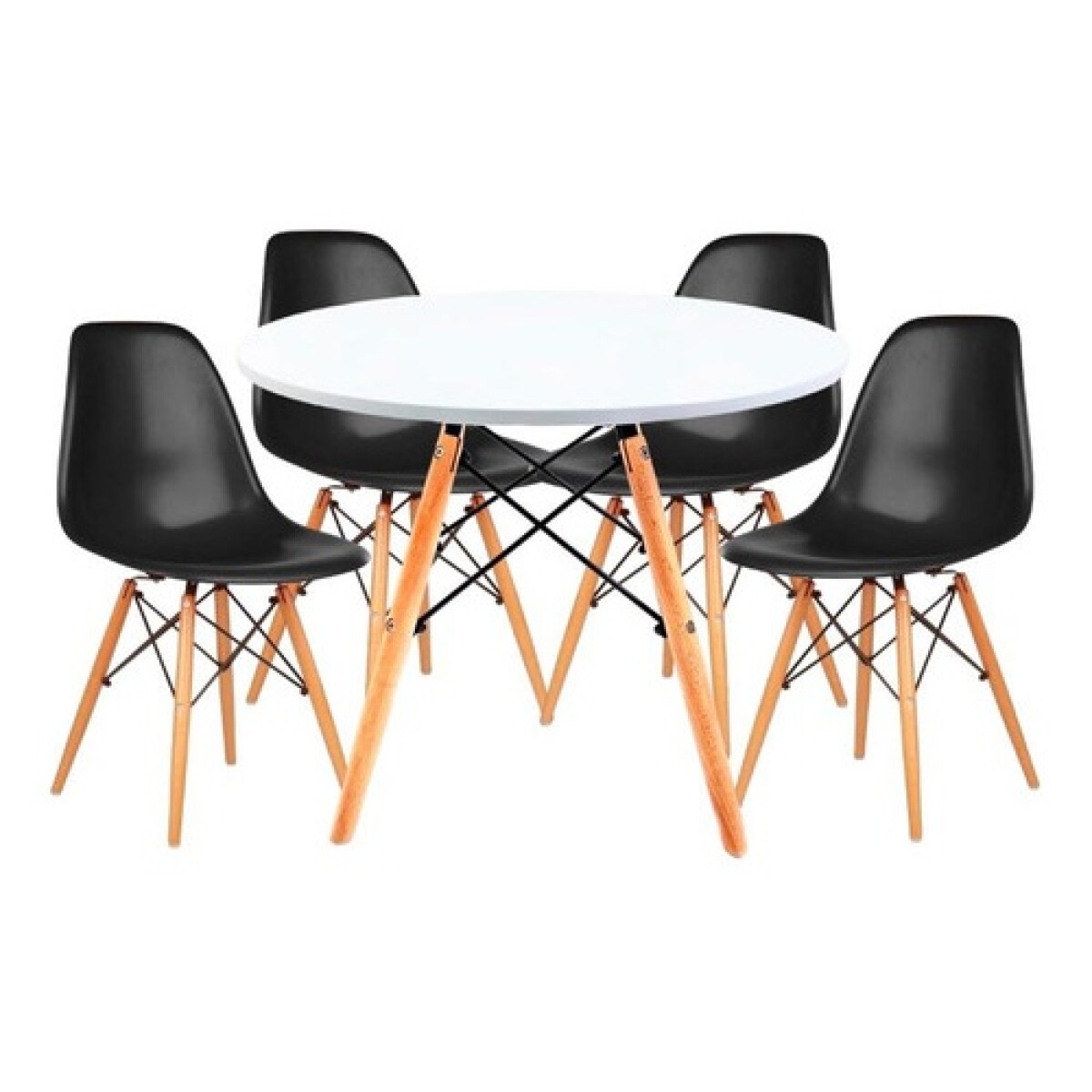 Juego de comedor Con Mesa Circular de 80cm + 4 Sillas Eames - Negro 