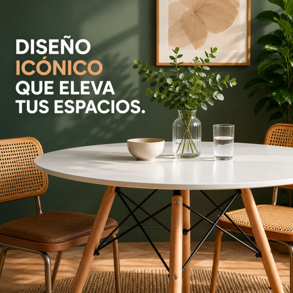 Mesa Comedor ComboHome Eames Redonda Laqueada 100Cm Premium Blanco 1