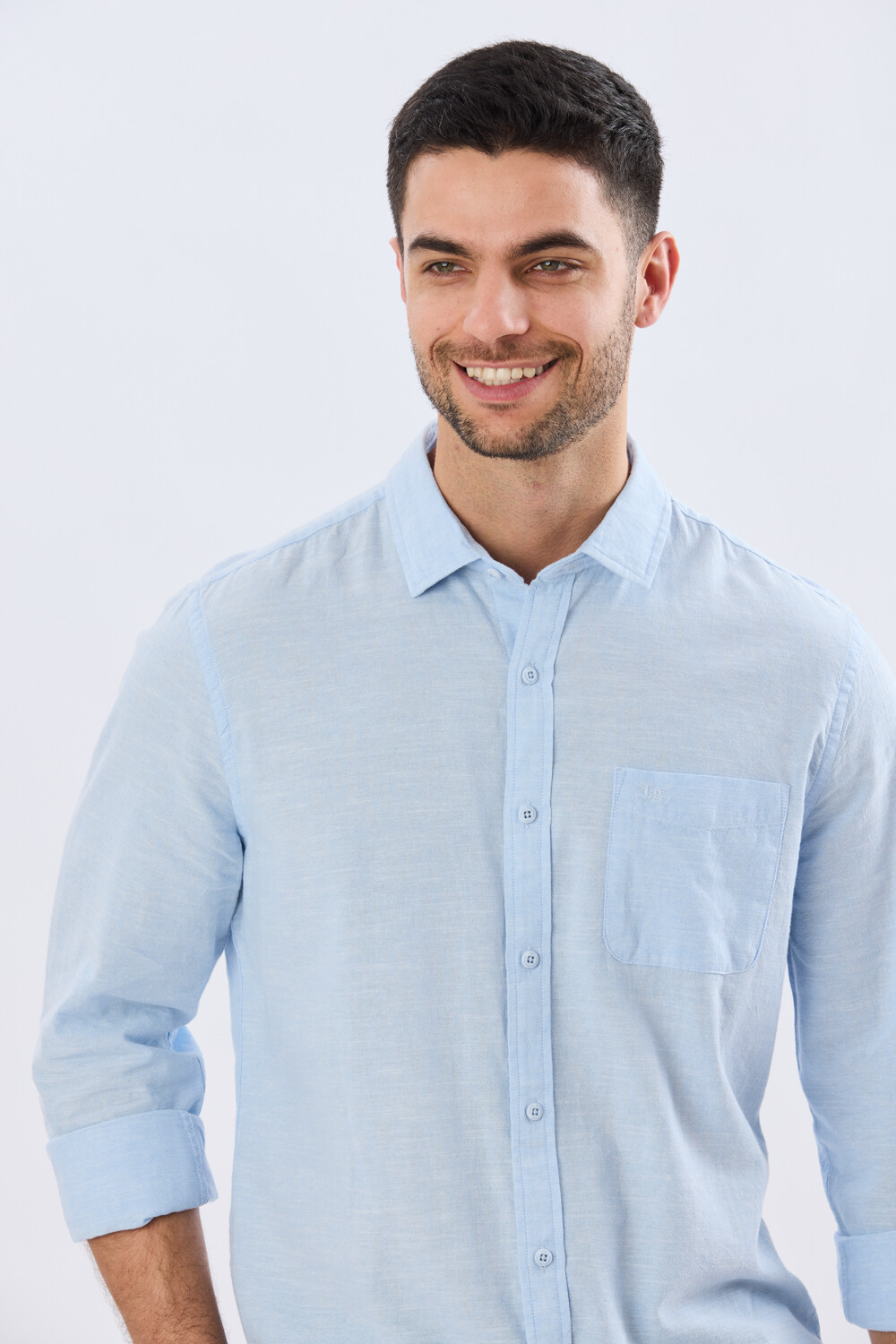 CAMISA LISA DE LINO Celeste