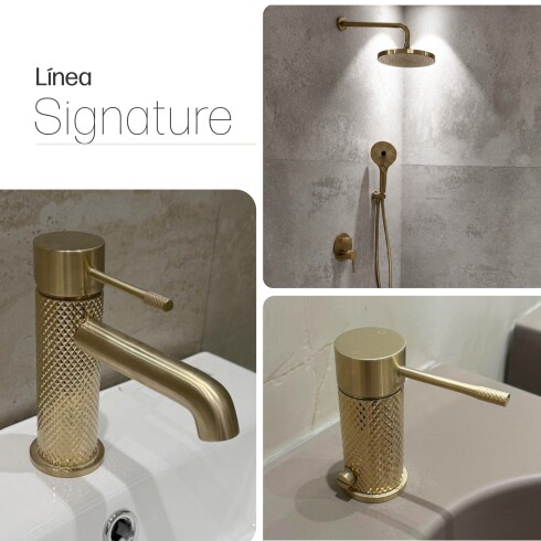 JUEGO DE GRIFERIA SIGNATURE BRUSHED GOLD CON LAVATORIO BAJO DORADO-BRUSHED GOLD