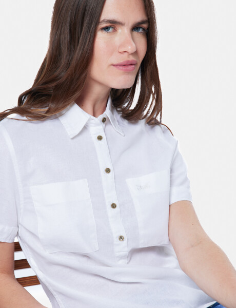 CAMISA DE LINO MEDIO BOTÓN Blanco
