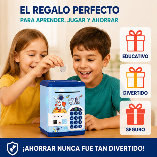 Alcancía Infantil Caja Fuerte Juguete Con Sonido Luces Variante Color Azul