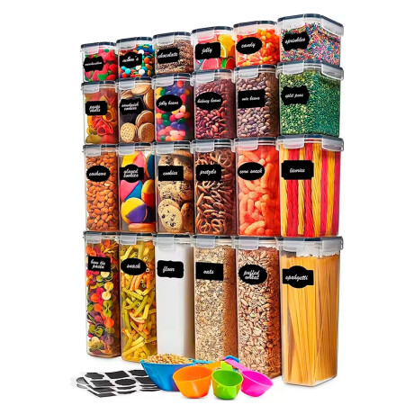 Kit 24 Potes herméticos + Medidores + Etiquetas con marcador TRANSPARENTE